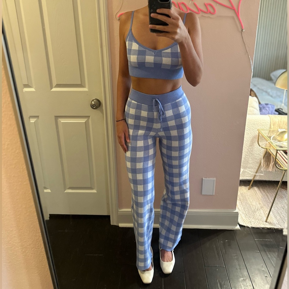 Blue Gingham Highwaisted Pant, Size Large